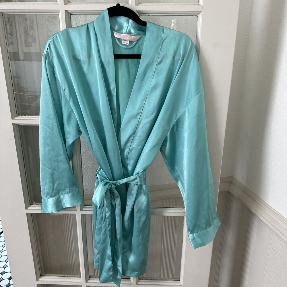 Victorias Secret Kimono Robe Belt Mint Green Silky Satin One Size Vintage